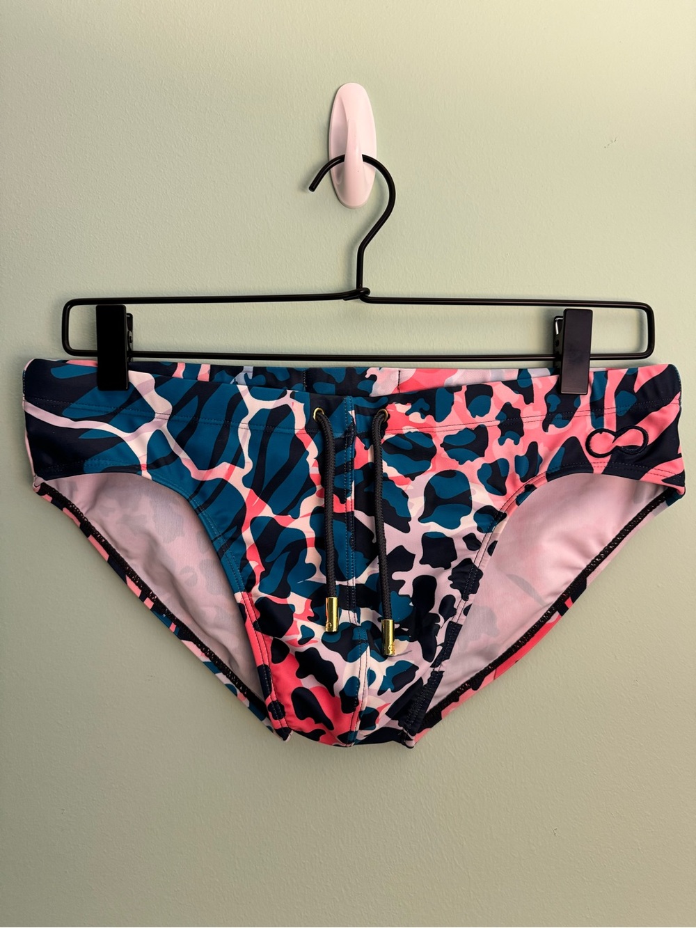 Men's 2EROS V10 Swim Brief in Blue/Pink Leopard Print - Size L (33-34)
